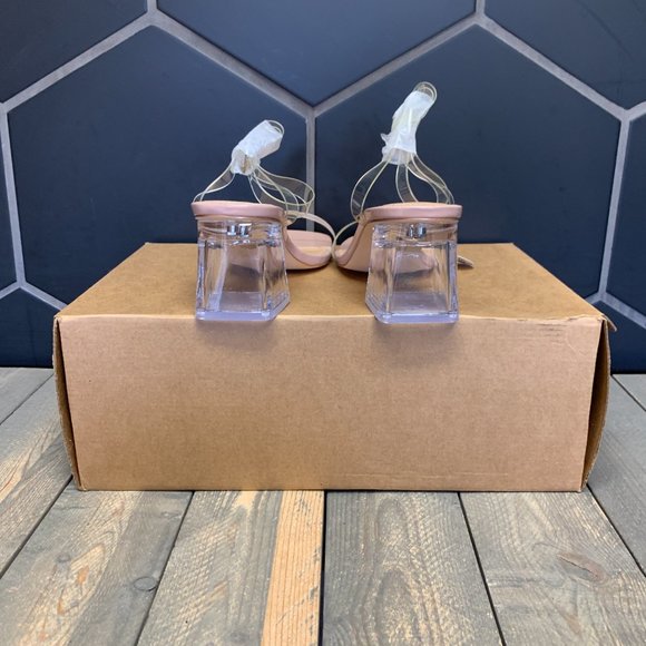 ~New W/O Box! Womens Truffle Collection Pink Clear Block Heel Sandals Size 8 - Picture 4 of 6